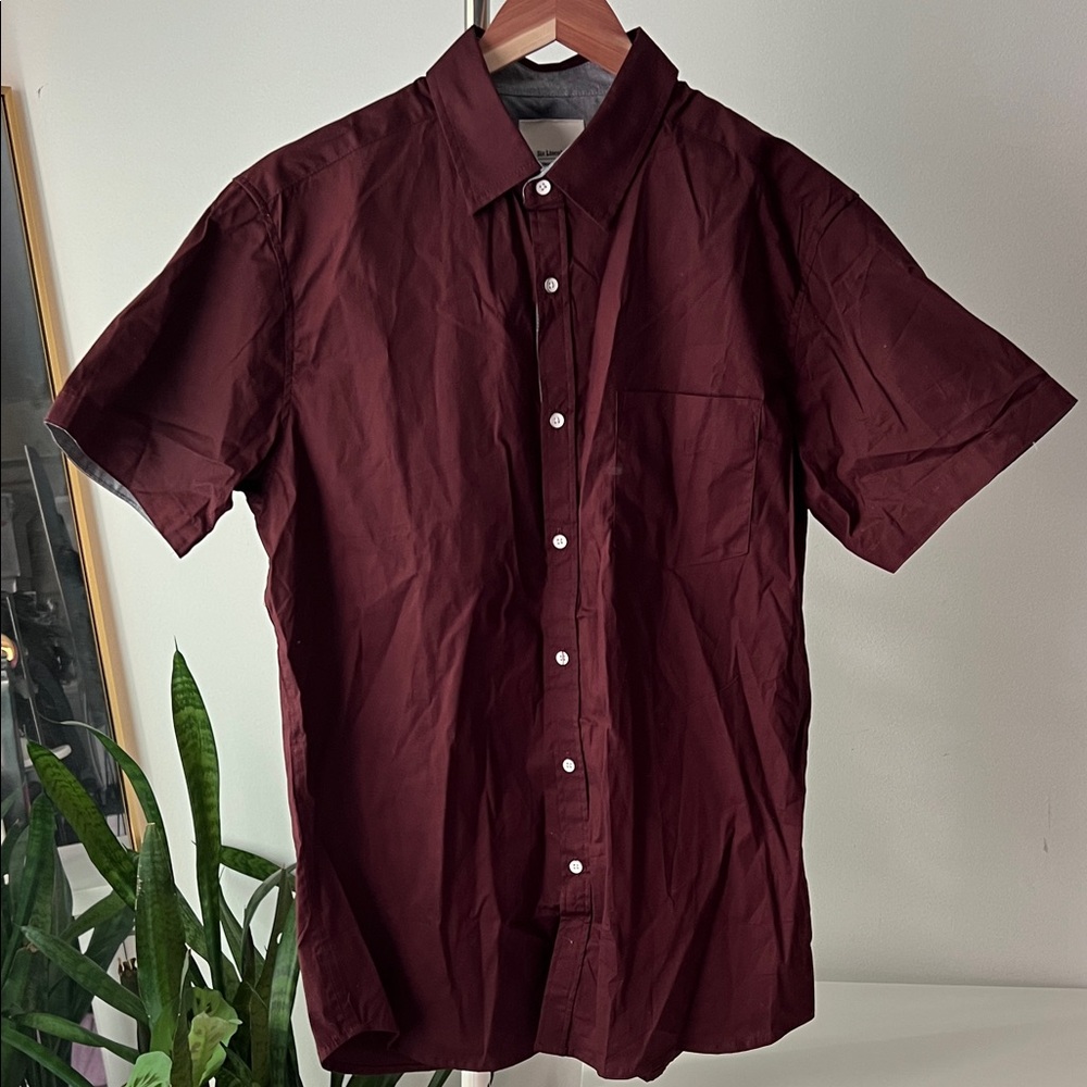 SIX LINCOLN New York Classic Burgundy red cherry Short Sleeve Shirt L